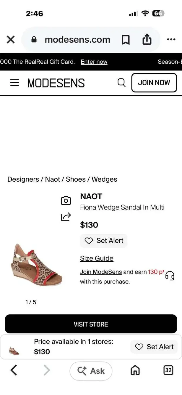 NAOT Fiona Wedge Sandals Cheetah Kiss Red Radiant Gold US 8 EU 39